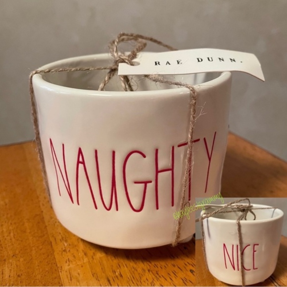 Rae Dunn NAUGHTY & NICE  Double Sided Mini Footed Planter BRAND NEW!